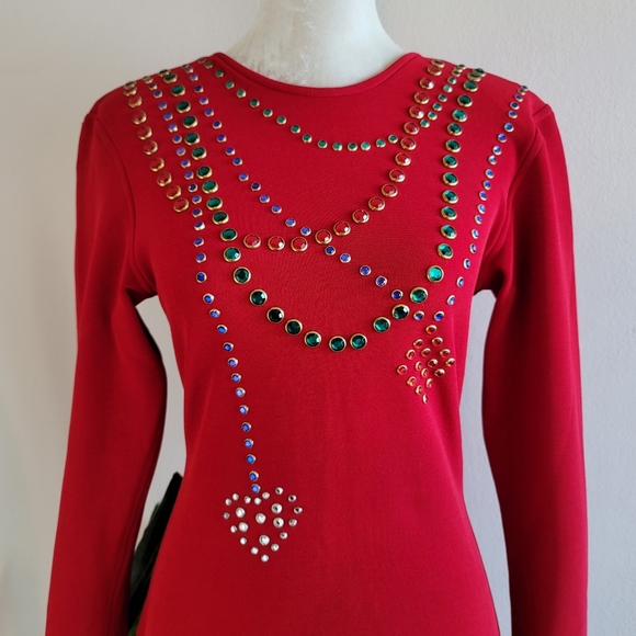 VTG 80s Tadashi Bejeweled Bodycon Dress - Picture 3 of 16